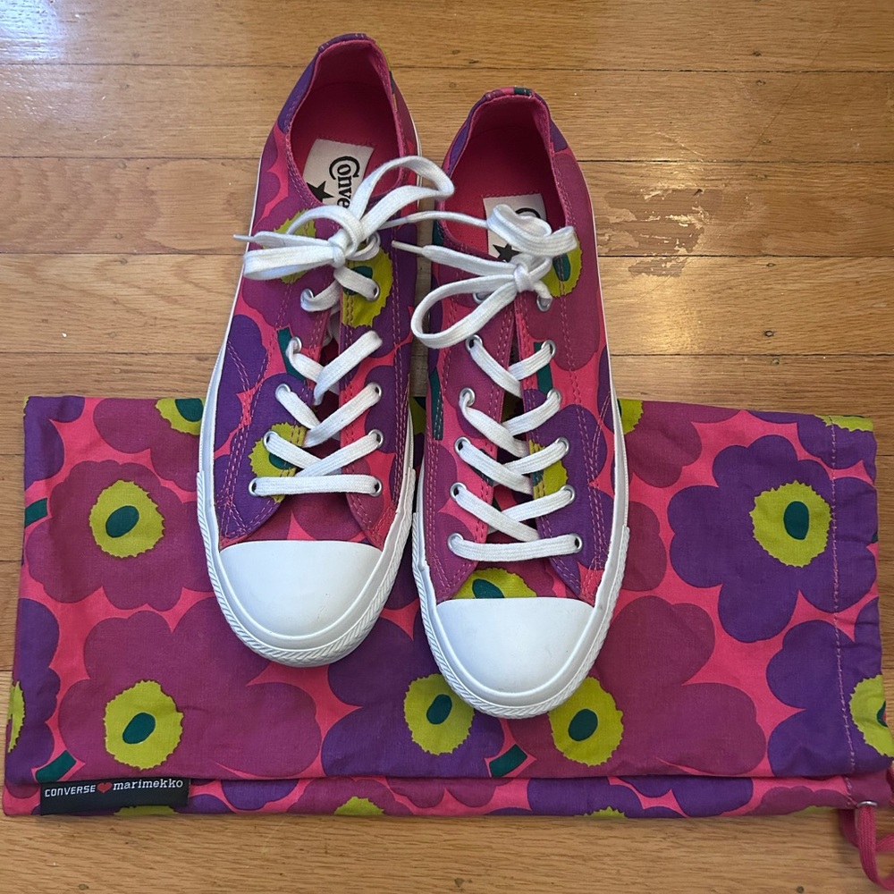 Converse x Marimekko Pink Floral Sneakers with Matching Shoe Bag